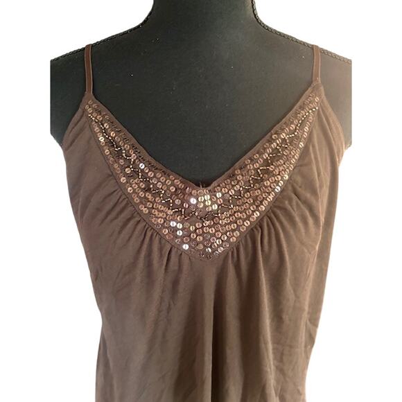 Guess Jeans Cream Open Knit Tie Front Vest & Brown Sequin Camisole Top Size L - Picture 8 of 11